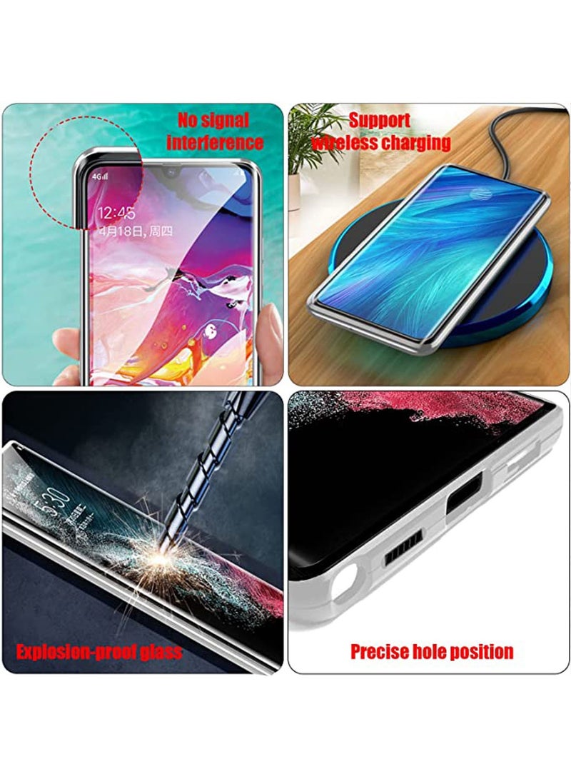 Phone Case Compatible with Galaxy S22 Ultra Magnetic Thin Metal Frame Double Sided Clear Tempered Glass Shockproof Camera Whole Body Protection Silver - Image 2