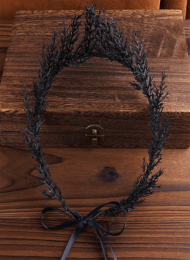 MOSTORY Handmade Gothic Black Flower Crown- Elf Dark Headband Fairy Woodland Headpiece Elven Forest Circlet for Halloween Renaissance Goth Wedding Cosplay Photo Prop - Image 4