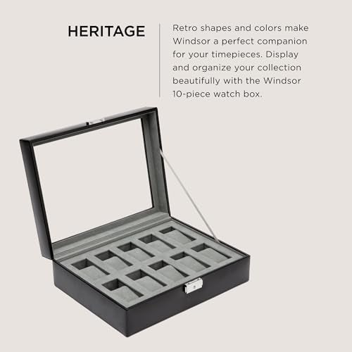 Wolf Designs WOLF Heritage 10-Piece Watch Box, Black - Features 10 Watch Compartments, Faux Leather Exterior & Ultra-Suede Lining - Image 2