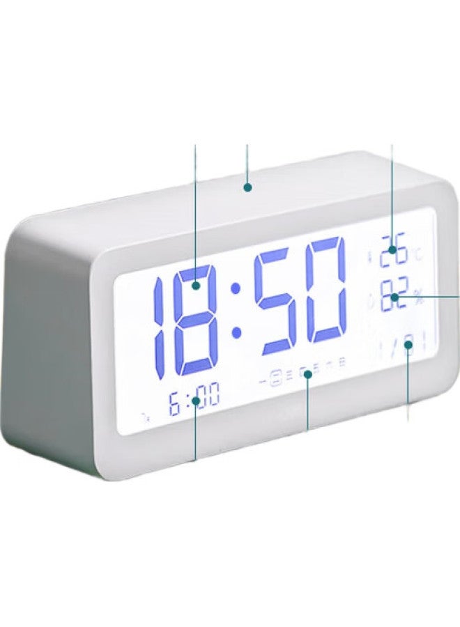Deli Multifunctional Alarm Clock, Electronic Clock, Simple Student Style, Backlit Large Screen, Temperature And Humidity Meter, Time Management, White, 8826 - Image 2