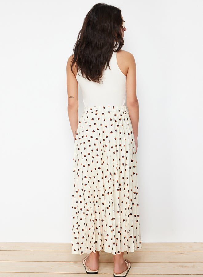 trendyol Ecru Lined Animal Polka Dot Pleated Woven Skirt - Image 3