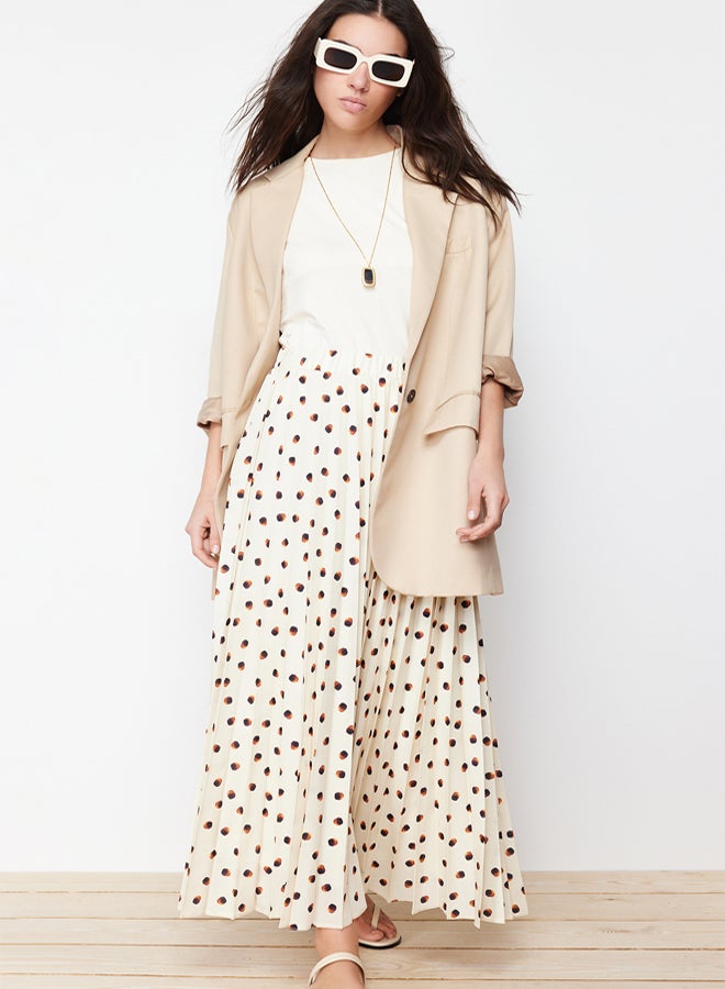 trendyol Ecru Lined Animal Polka Dot Pleated Woven Skirt - Image 2