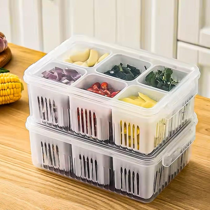 FRIDGE STORAGE BOXES FREEZER STORAGE CONTAINERS CONTAINER FOR KITCHEN STORAGE SET STORAGE IN KITCHEN VEGETABLE STORAGE DRAINING CRISPER REFRIGERATOR FOOD BOX WHITE PLASTIC PACK OF 2