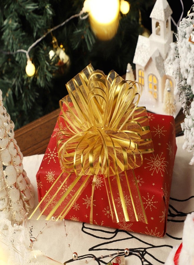 FORBINBO 6 Pieces Pull Bow Large 6 Inch Organza Pull Bow Present Wrapping Pull Bow with Ribbon for Gift Wrapping Baskets Wedding (Gold) - Image 4