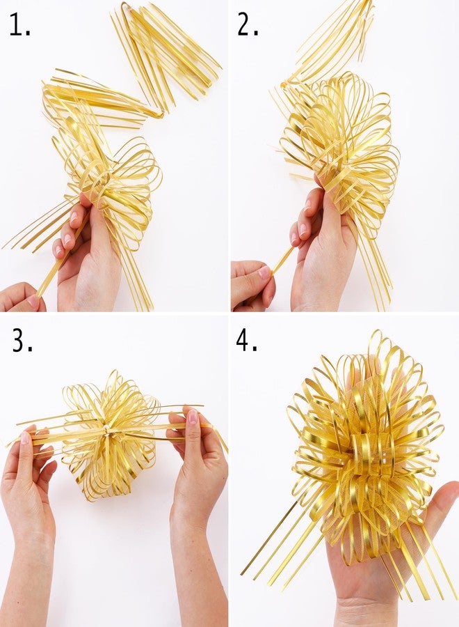 FORBINBO 6 Pieces Pull Bow Large 6 Inch Organza Pull Bow Present Wrapping Pull Bow with Ribbon for Gift Wrapping Baskets Wedding (Gold) - Image 3