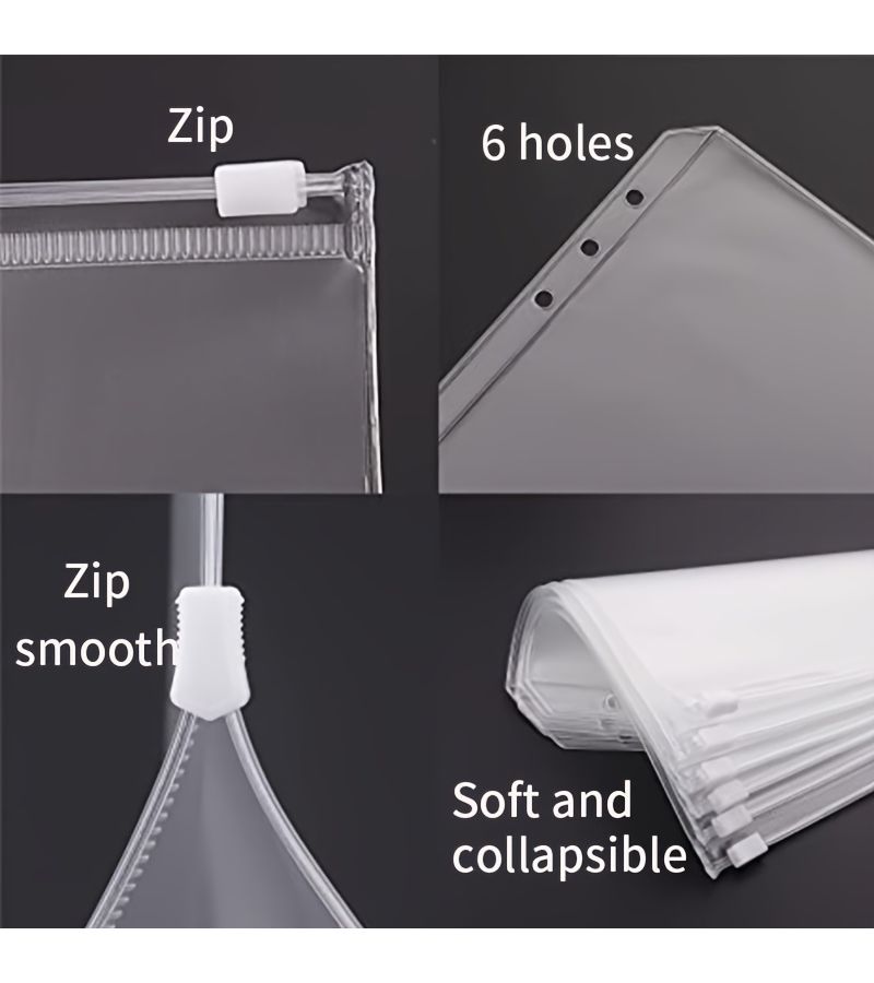 5Pcs Clear PVC A6 Zipper Pouch Cash Envelope Bags for Budget Binder Planner Notebook - Image 2