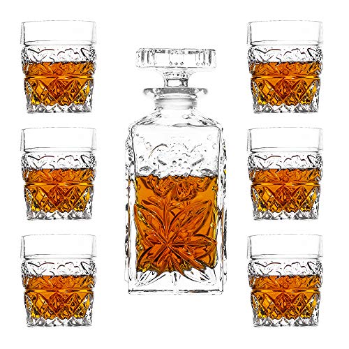 Amlong Crystal Flower Design Crystal Decanter and Glass Set, 7 Pieces - Image 2