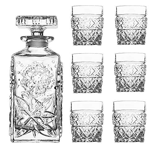 Amlong Crystal Flower Design Crystal Decanter and Glass Set, 7 Pieces - Image 4