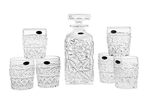 Amlong Crystal Flower Design Crystal Decanter and Glass Set, 7 Pieces - Image 3