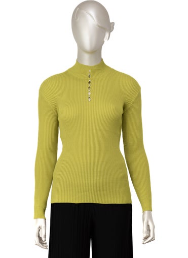 Oppland Women's Winter Stylish Stoned Half Collar Long Sleeve Fitted Lycra Knitted Knitwear Badi Sweater on the Chest  - Image 1