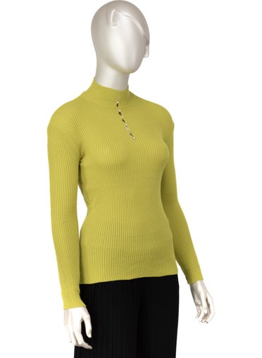 Oppland Women's Winter Stylish Stoned Half Collar Long Sleeve Fitted Lycra Knitted Knitwear Badi Sweater on the Chest  - Image 3