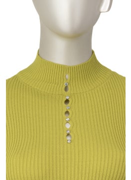 Oppland Women's Winter Stylish Stoned Half Collar Long Sleeve Fitted Lycra Knitted Knitwear Badi Sweater on the Chest  - Image 5