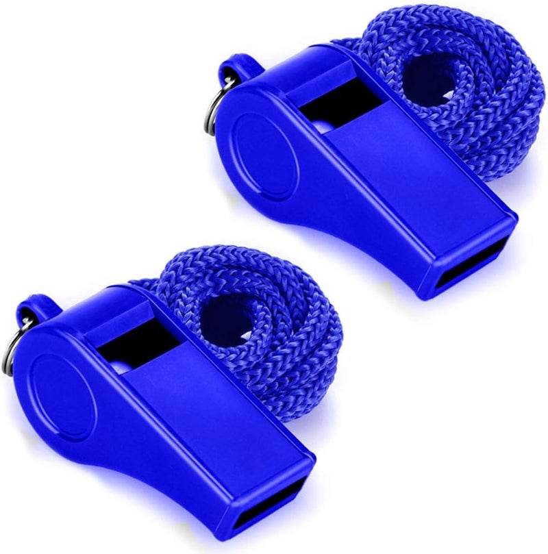 Hipat Whistle with Lanyard, 2 Packs Blue Plastic Whistles, Extra Loud Sports Whistles Great for Coach, Referee, Basketball, Lifeguard, Survival - Image 1