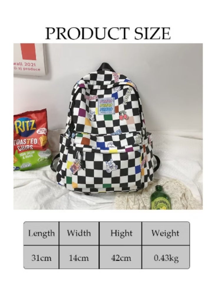 DUNISO Colorful Checkered Backpack | Cute Bunny Charm, Trendy for Outings - Image 2