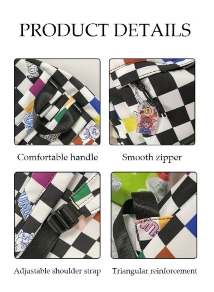 DUNISO Colorful Checkered Backpack | Cute Bunny Charm, Trendy for Outings - Image 3