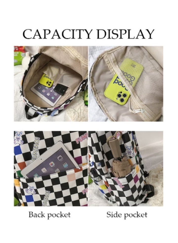 DUNISO Colorful Checkered Backpack | Cute Bunny Charm, Trendy for Outings - Image 4