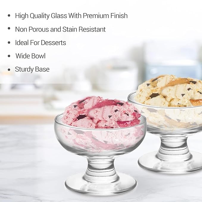 RAAHA RAAHA 300ML Ice Cream Glasses Cups Dishes for Desserts MilkshakeFruit and Pudding Glass Serving Bowls Perfect for Home Restaurants and Parties Dishwasher Safe Set of 6  - Image 3