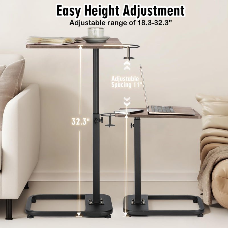facka Adjustable Gray TV Tray Table with Rounded Metal Corners, C-Shaped Snack Table for Couch, Sofa, Bed or Chair, Small Space Side Table for Eating, Dinner, or Laptop Use - Image 3