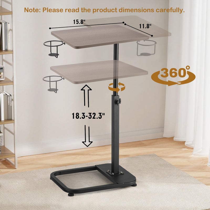 facka Adjustable Gray TV Tray Table with Rounded Metal Corners, C-Shaped Snack Table for Couch, Sofa, Bed or Chair, Small Space Side Table for Eating, Dinner, or Laptop Use - Image 2