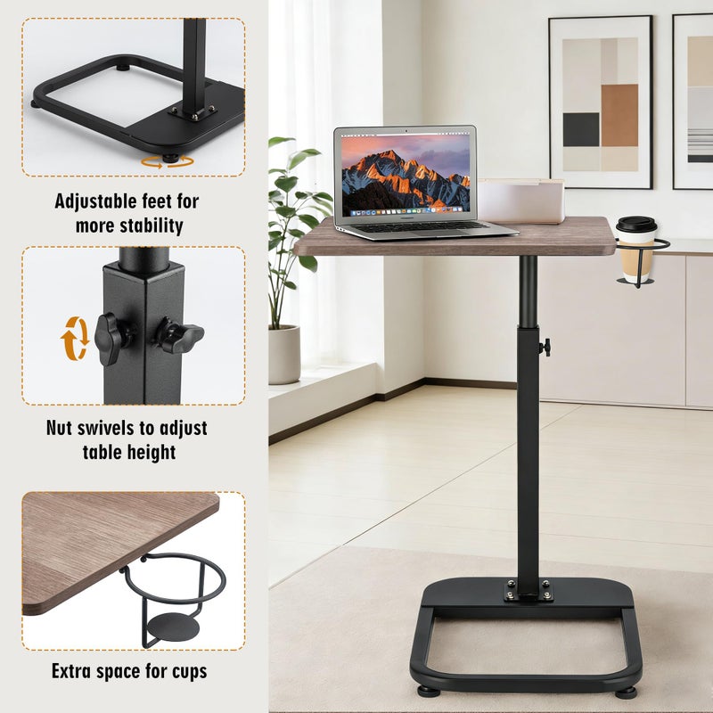 facka Adjustable Gray TV Tray Table with Rounded Metal Corners, C-Shaped Snack Table for Couch, Sofa, Bed or Chair, Small Space Side Table for Eating, Dinner, or Laptop Use - Image 4