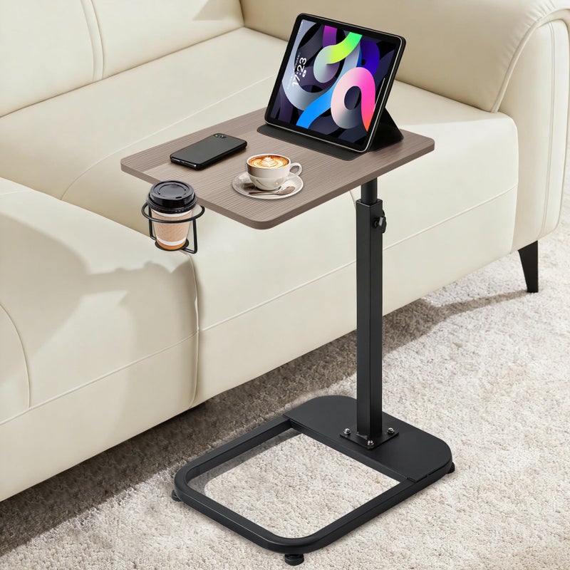 facka Adjustable Gray TV Tray Table with Rounded Metal Corners, C-Shaped Snack Table for Couch, Sofa, Bed or Chair, Small Space Side Table for Eating, Dinner, or Laptop Use - Image 1