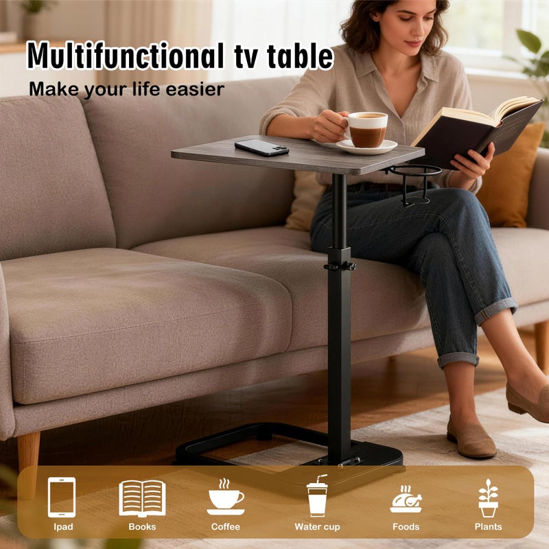 facka Adjustable Gray TV Tray Table with Rounded Metal Corners, C-Shaped Snack Table for Couch, Sofa, Bed or Chair, Small Space Side Table for Eating, Dinner, or Laptop Use - Image 5