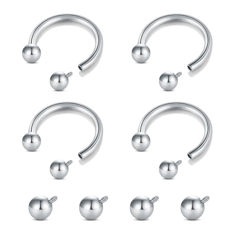 Longita Internally Threaded Septum Ring Silver Septum Rings 16g Septum Piercing Surgical Steel Septum Jewelry Septum Nose Rings 16 Gauge Small Septum Ring 8mm Horseshoe Ring with Replacement Balls - Image 1