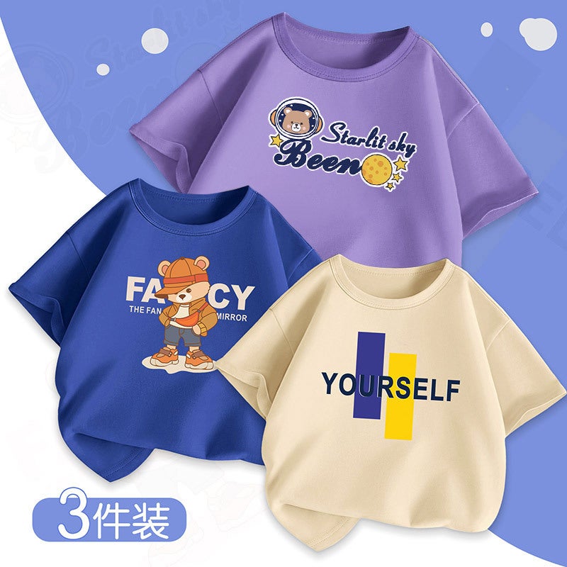 Boys' Short-Sleeved T-Shirt Summer Kidsren'S Summer Half-Sleeved Pure Cotton Medium And Large Kidsren'S Clothing Summer Style Tops - Image 1