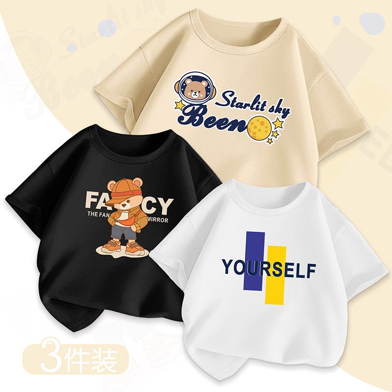 Boys' Short-Sleeved T-Shirt Summer Kidsren'S Summer Half-Sleeved Pure Cotton Medium And Large Kidsren'S Clothing Summer Style Tops - Image 2