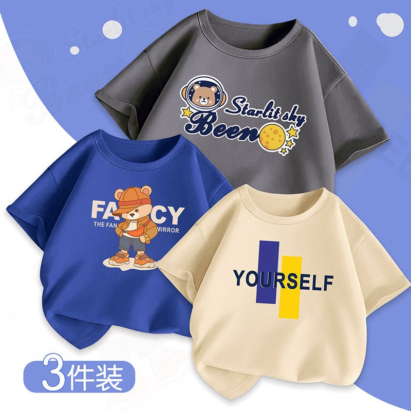 Boys' Short-Sleeved T-Shirt Summer Kidsren'S Summer Half-Sleeved Pure Cotton Medium And Large Kidsren'S Clothing Summer Style Tops - Image 3