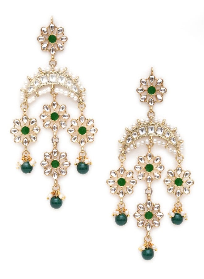 Karatcart Gold Plated Floral Green Meena Kundan Dangler Earrings for Women - Image 1