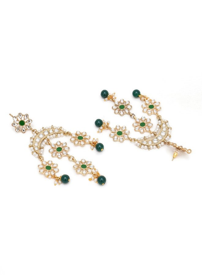 Karatcart Gold Plated Floral Green Meena Kundan Dangler Earrings for Women - Image 4