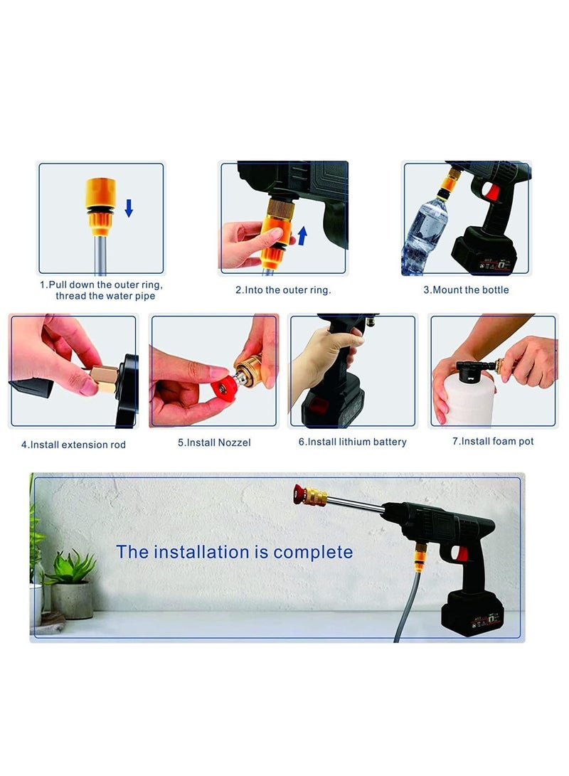 48V Cordless Portable Washer Electric High Pressure Cleaner Machine 200W 30 Bar Lithium Handheld Car Cleaning Device With Foam Generator Nozzle Water Pump - Image 4