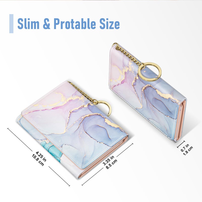 Rouidr Womens Wallet, Small Slim RFID Card Wallets for Women, Cute Front Pocket Leather Card Organizer with 7 Slots & ID Window, Colorful Ink Marble - Image 2