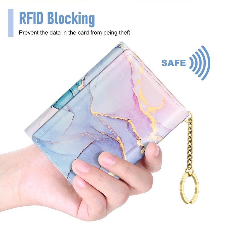 Rouidr Womens Wallet, Small Slim RFID Card Wallets for Women, Cute Front Pocket Leather Card Organizer with 7 Slots & ID Window, Colorful Ink Marble - Image 4