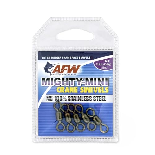 AFW American Fishing Wire Mighty Mini Stainless Steel Crane Swivels, Size #1/0, 511 lb Test, Gunmetal Black, 5 pc - Image 1