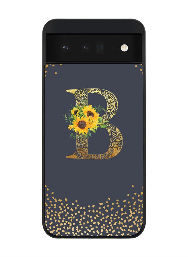 Stylizedd Rugged Black edge case for Google Pixel 6 5G Slim fit Soft Case Flexible Rubber Edges Anti Drop TPU Gel Thin Cover - Custom Monogram Initial Letter Floral Pattern Alphabet - B (Grey ) - Image 1