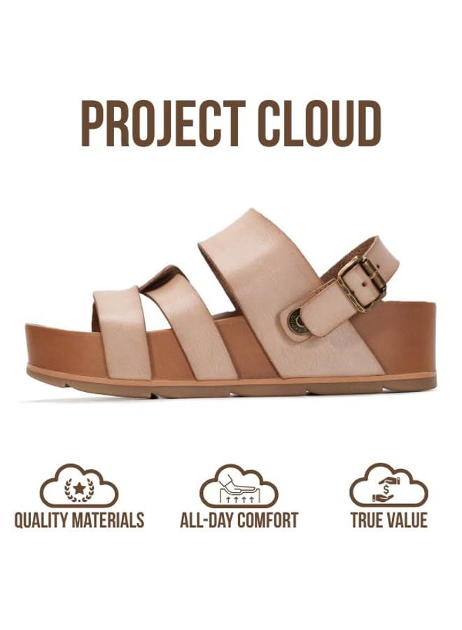 Project Cloud Platform Sandals Women Footwear - Memory Foam Insole and Lightweight Beach Wedges - Non Slip and Comfortable Strappy Wedge Sandals for Women 2025 (Proud), Cashew, 6.5 - Image 3