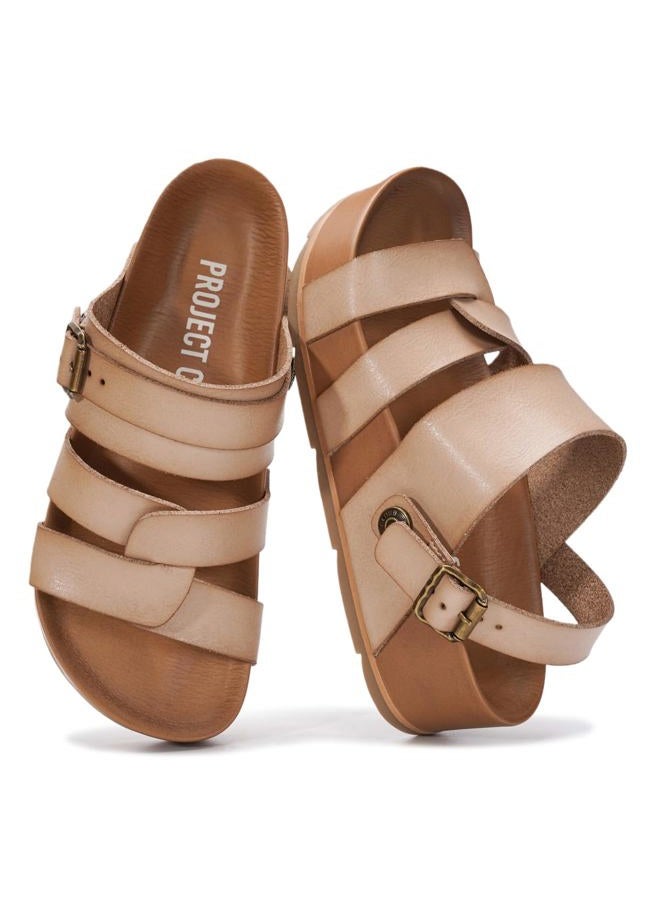 Project Cloud Platform Sandals Women Footwear - Memory Foam Insole and Lightweight Beach Wedges - Non Slip and Comfortable Strappy Wedge Sandals for Women 2025 (Proud), Cashew, 6.5 - Image 1