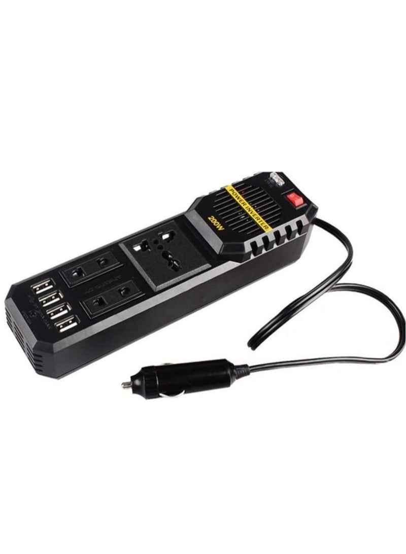 200W Power Inverter - DC 12V to AC 220V Car Power Inverter with 4 USB Ports, Multi-Protection Car Charger Adapter - Image 2