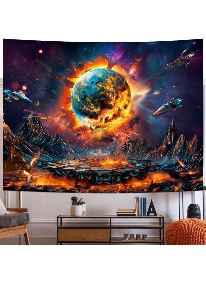 Generleo Generleo Planet Tapestry Galaxy Space Tapestry Psychedelic Universe Nebula Tapestry Mysterious Mountain UFO Tapestry Starry Sky Tapestry Wall Hanging for Bedroom Decor  - Image 1