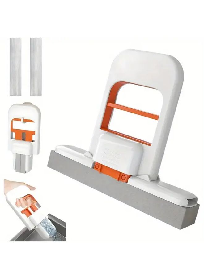 Upgraded Mini Handheld Mop with No Wash Design Kitchen Bathroom Oil Cleaning Foldable Storage 1 Mop 3 Sponge Heads - Image 1