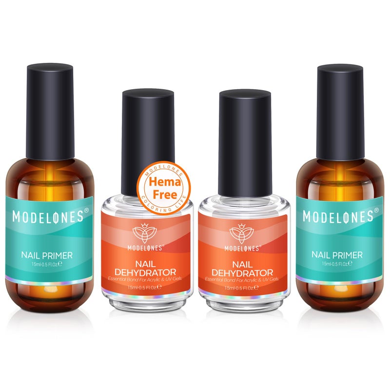 Modelones 4Pcs Nail Dehydrator and Primer, Acid Free Natural Nail Prep Dehydrate & Bond Primer, Bonding Primer for Acrylic Powder Nail Supplies - Image 1