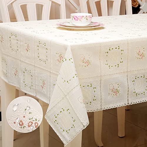 iSamzan Waterproof OilProof Vinyl Table Cover, Plastic Lace Tablecloth for Rectangle Table, Textured Home Decor for Parties, Dining, Kitchen, Outdoor - Image 1