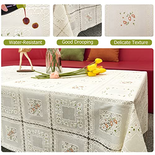 iSamzan Waterproof OilProof Vinyl Table Cover, Plastic Lace Tablecloth for Rectangle Table, Textured Home Decor for Parties, Dining, Kitchen, Outdoor - Image 2