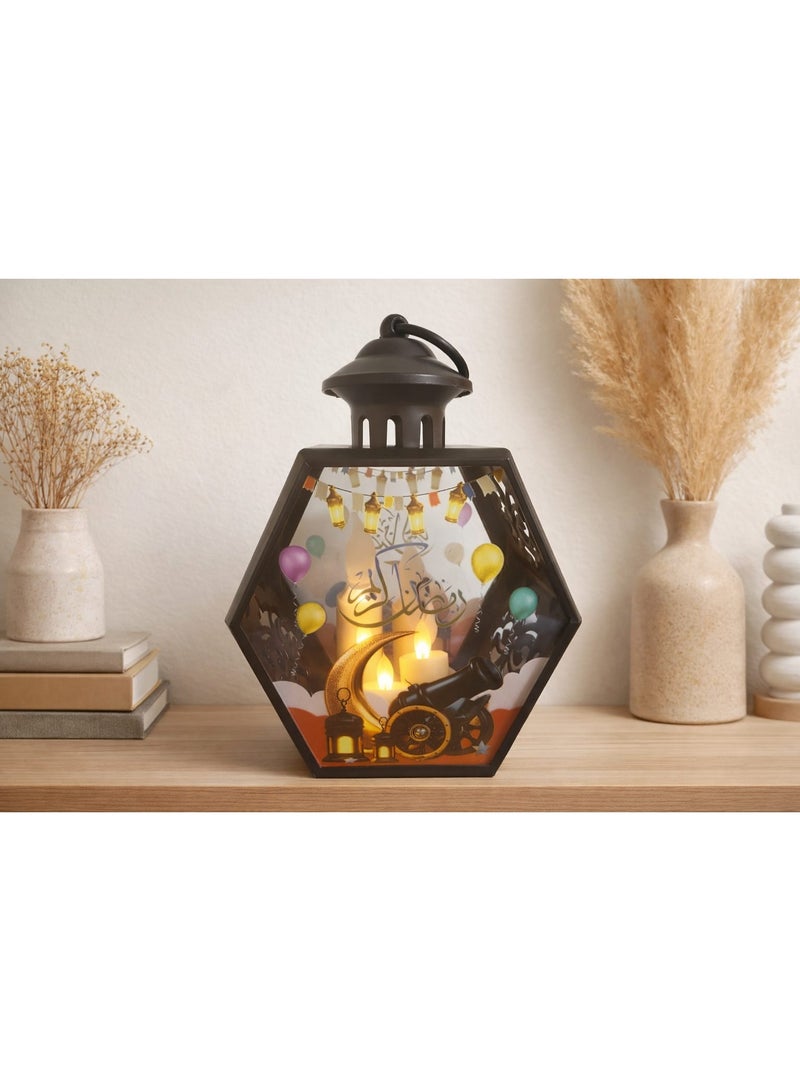 Black Acrylic Hexagon Ramadan Lantern With 3 Led Candles – Usb & Battery Operated – Home Decor & Ramadan Decor – Size 21×13×8 Cm – Model K06-169