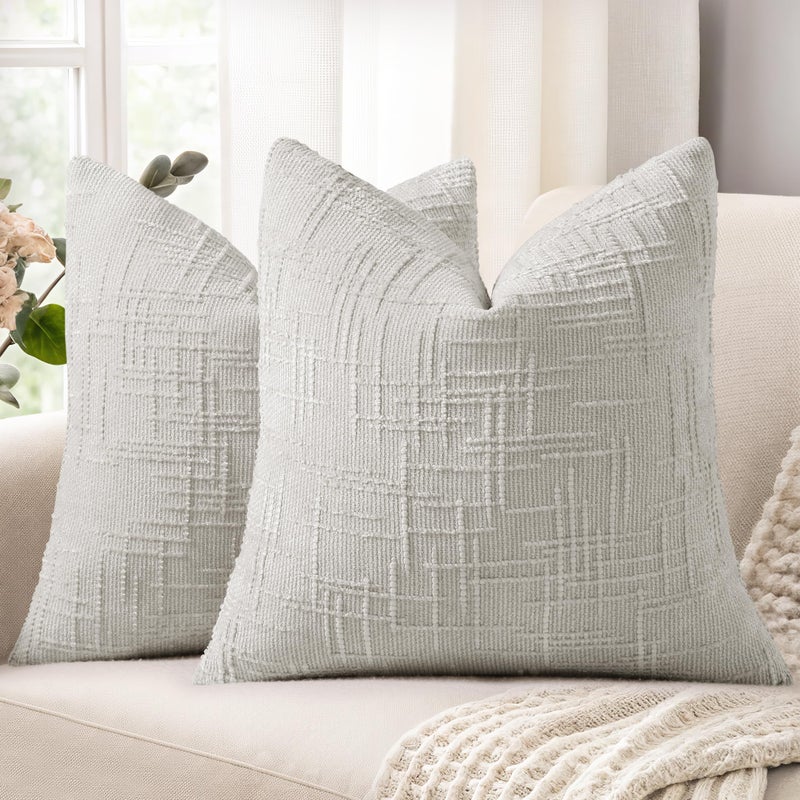 decorUhome Light Grey Chenille Throw Pillow Covers 18x18 Set of 2 Textured Soft Cozy Slubby Couch Pillow Covers Modern Farmhouse Boho Decorative Pillow Cases for Bed Sofa Living Room - Image 2