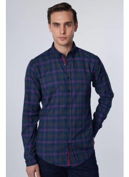 Tudors Slim Fit Long Sleeve Button Collar Checked Cotton Easy Iron Men's Shirt  - Image 1
