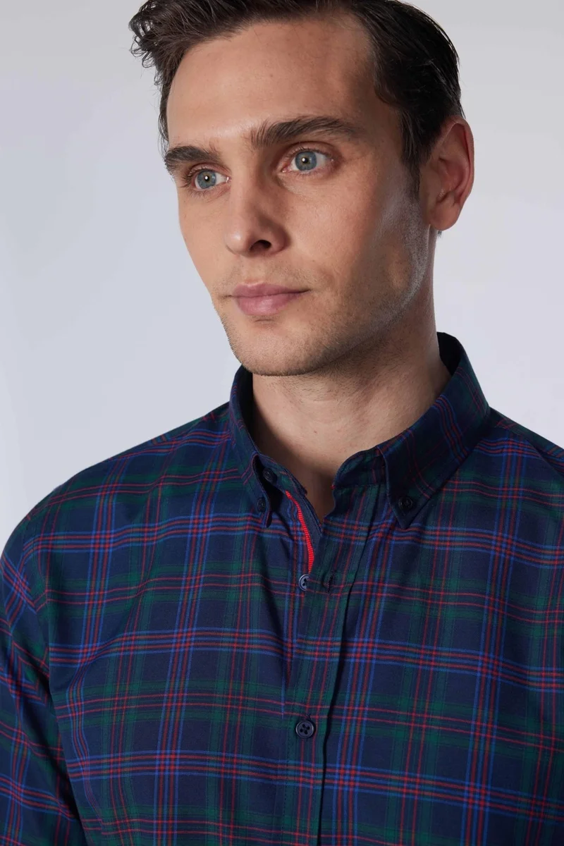 Tudors Slim Fit Long Sleeve Button Collar Checked Cotton Easy Iron Men's Shirt