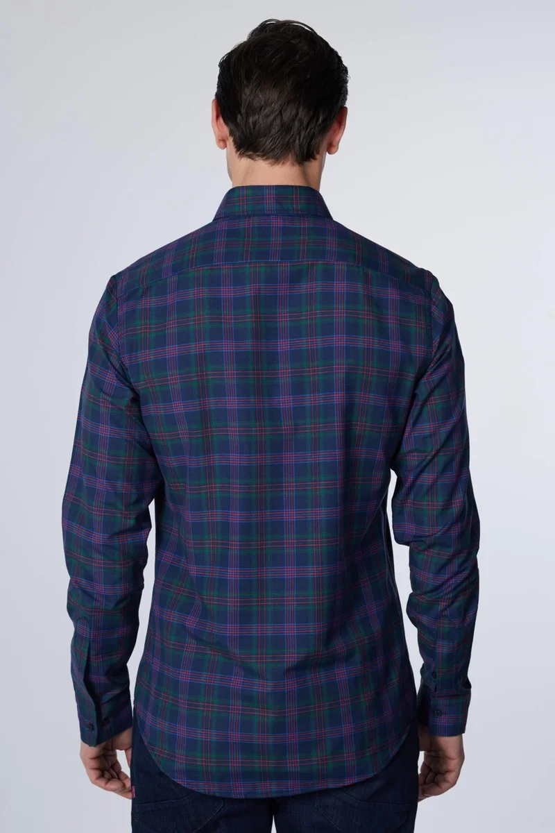 Tudors Slim Fit Long Sleeve Button Collar Checked Cotton Easy Iron Men's Shirt